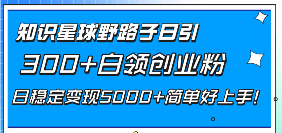 知识星球野路子日引300+白领创业粉，日稳定变现5000+简单好上手！-资源基地