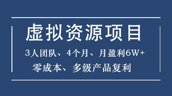 虚拟资源项目-新手、3个团队 4个月 月盈利6W+零成本、多级产品复利-资源基地