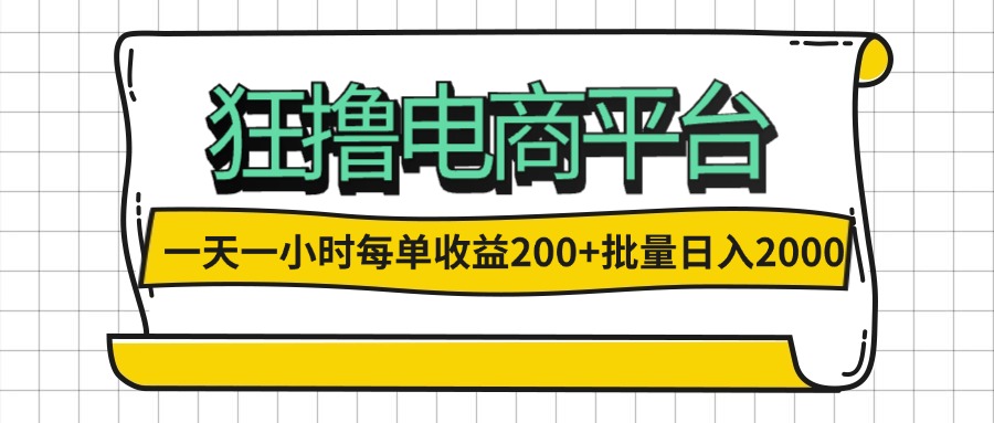 一天一小时 狂撸电商平台 每单收益200+ 批量日入2000+-资源基地