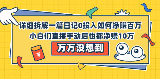详细拆解一篇日记0投入如何净赚百万，小白们直接复制后也都净赚10万-资源基地