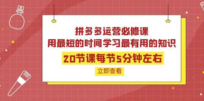 拼多多运营必修课：20节课每节5分钟左右，用最短的时间学习最有用的知识-资源基地