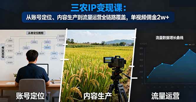 三农IP变现课：从账号定位、内容生产到流量运营全链路覆盖，单视频佣金2w+-资源基地