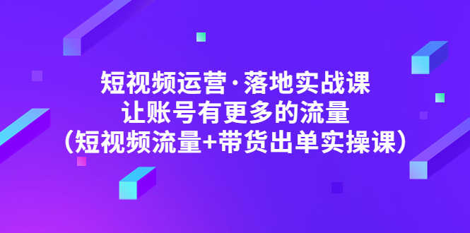 短视频运营·落地实战课 让账号有更多的流量（短视频流量+带货出单实操）-资源基地