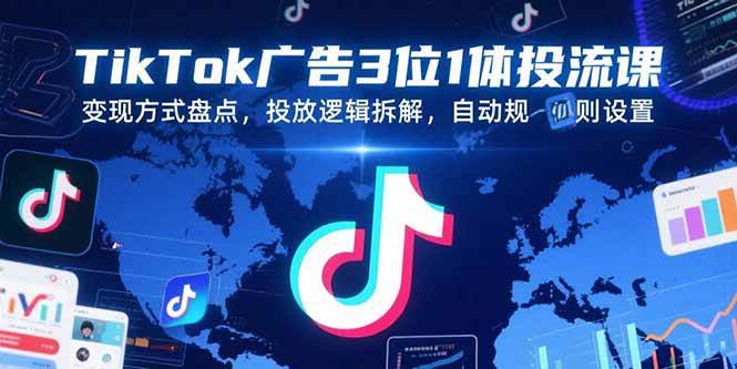 TikTok广告3位1体投流课，变现方式盘点，投放逻辑拆解，自动规则设置-资源基地