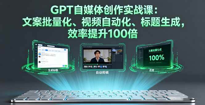 GPT自媒体创作实战课:文案批量化、视频自动化、标题生成,效率提升100倍-资源基地