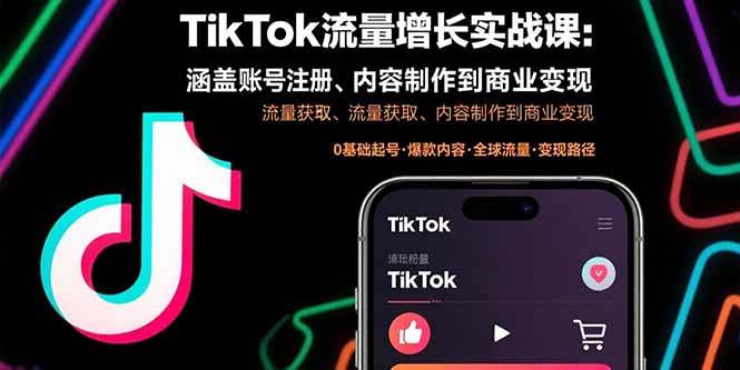 TikTok流量增长实战课:涵盖账号注册、流量获取、内容制作到商业变现-资源基地