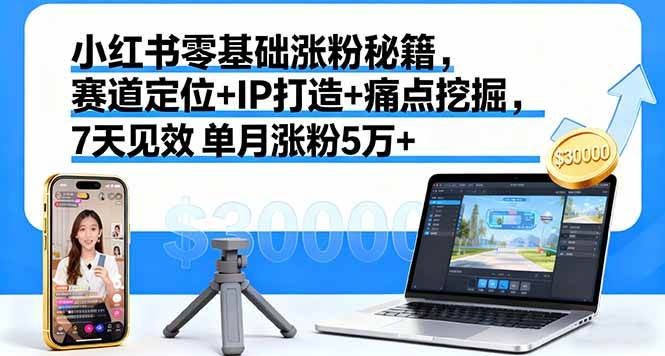 小红书零基础涨粉秘籍，赛道定位+IP打造+痛点挖掘，7天见效 单月涨粉5万+-资源基地