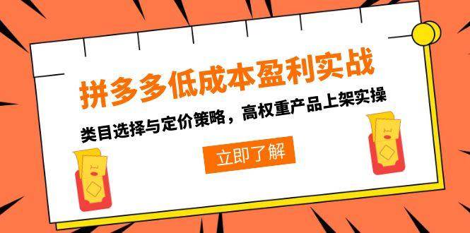 拼多多低成本盈利实战,类目选择与定价策略,高权重产品上架实操-资源基地