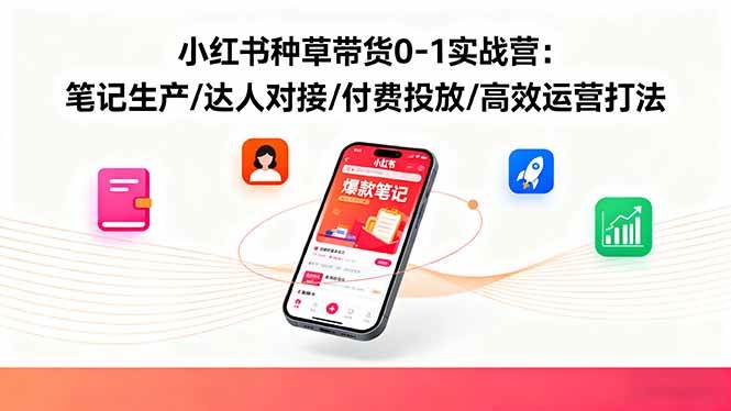 小红书种草带货0-1实战营：笔记生产/达人对接/付费投放/高效运营打法-资源基地