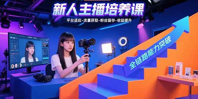 新人主播培养课：平台适应-流量获取-粉丝留存-收益提升 全链路能力突破-资源基地