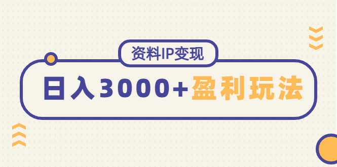 资料IP变现，能稳定日赚3000起的持续性盈利玩法-资源基地