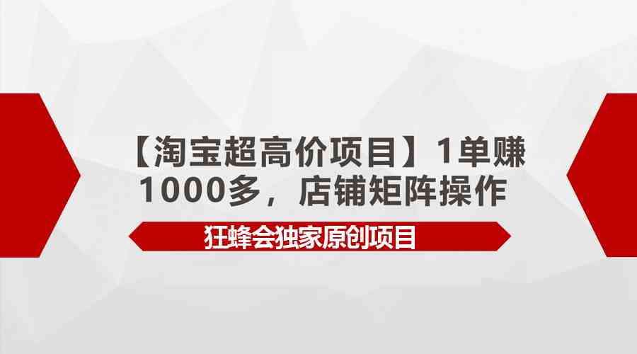 【淘宝超高价项目】1单赚1000多，店铺矩阵操作-资源基地