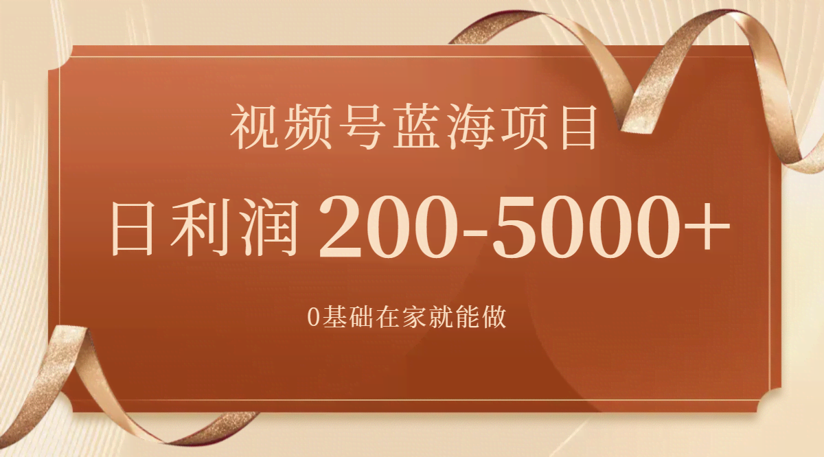 视频号蓝海项目，0基础在家也能做，日入200-5000+【附266G资料】-资源基地