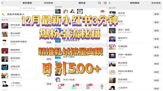 12月最新小红书3分钟爆粉引流秘籍 精准私域流量变现 日引500+-资源基地