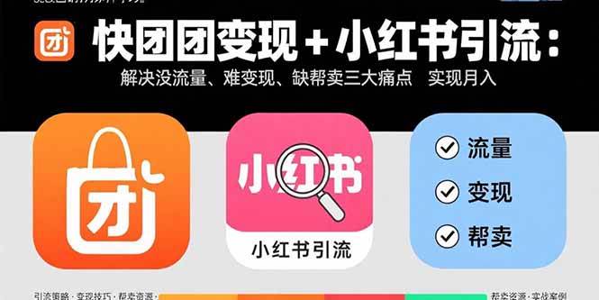 快团团变现+小红书引流：解决没流量、难变现、缺帮卖三大痛点 实现月入3w+-资源基地