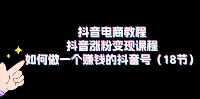 抖音电商教程:抖音涨粉变现课程:如何做一个赚钱的抖音号(18节)-资源基地