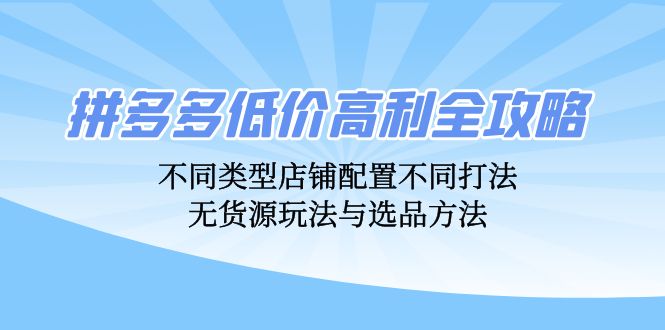 拼多多低价高利全攻略:不同类型店铺配置不同打法,无货源玩法与选品方法-资源基地