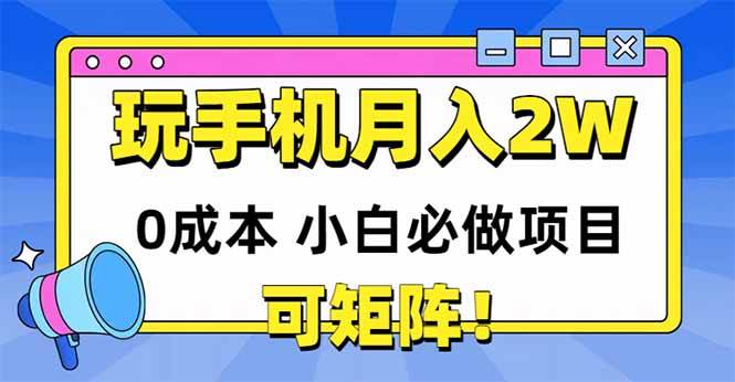 玩玩手机月入20000+，0成本小白必做项目，可矩阵-资源基地