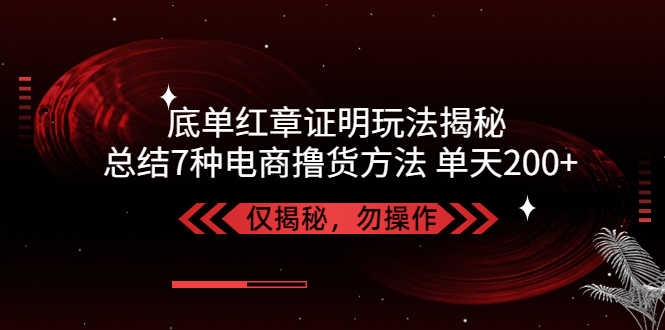 独家底单红章证明揭秘 总结7种电商撸货方法 操作简单,单天200+【仅揭秘】-资源基地