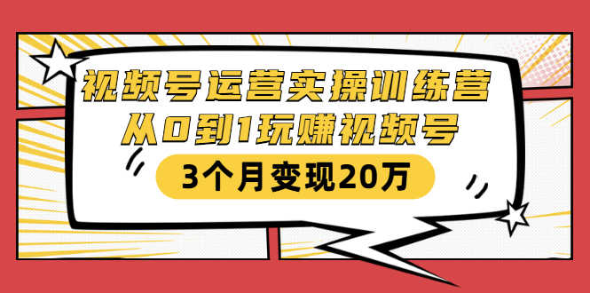视频号运营实操训练营：从0到1玩赚视频号，3个月变现20万-资源基地