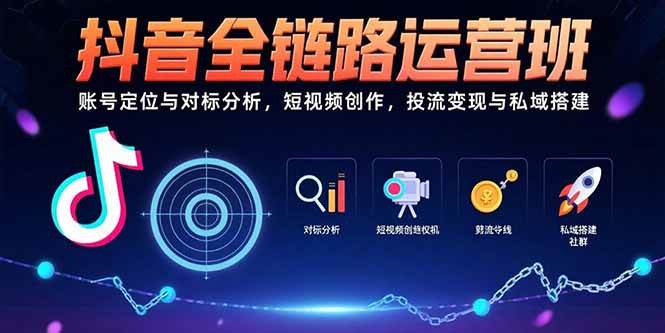 抖音全链路运营班：账号定位与对标分析，短视频创作，投流变现与私域搭建-资源基地