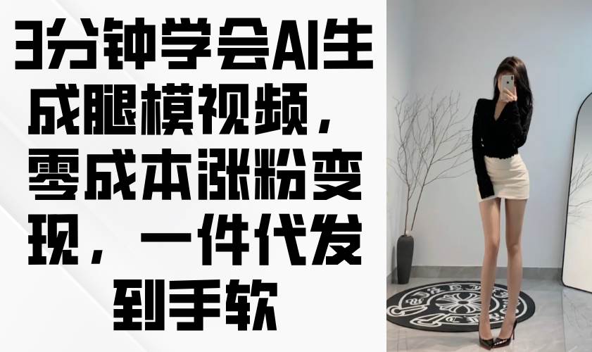 3分钟学会AI生成腿模视频，零成本涨粉变现，一件代发到手软-资源基地