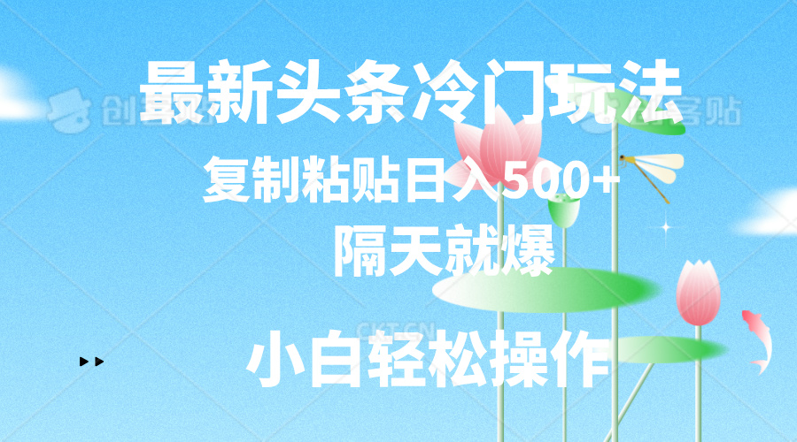 最新头条冷门玩法,隔天就爆,复制粘贴日入500+-资源基地