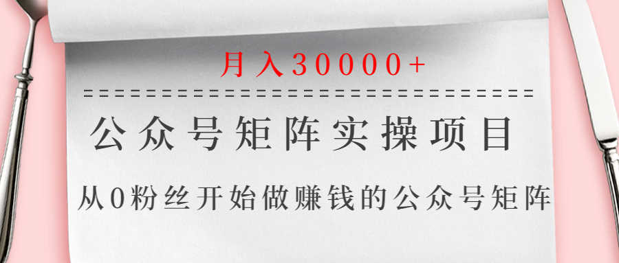 公众号矩阵实操项目,从0粉丝开始做赚钱的公众号矩阵,月入30000+-资源基地
