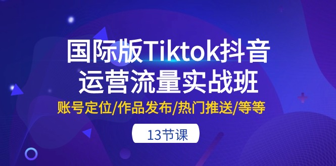 国际版Tiktok抖音运营流量实战班:账号定位/作品发布/热门推送/等等-13节-资源基地