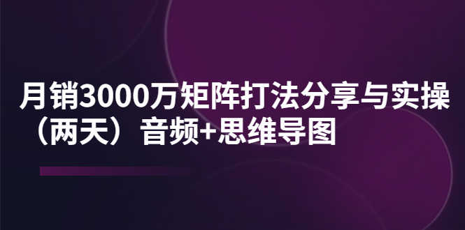 某线下培训:月销3000万矩阵打法分享与实操(两天)音频+思维导图-资源基地