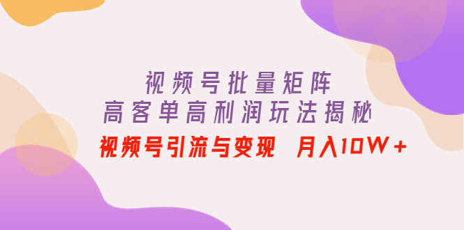 视频号批量矩阵的高客单高利润玩法揭秘: 视频号引流与变现 月入10W+-资源基地