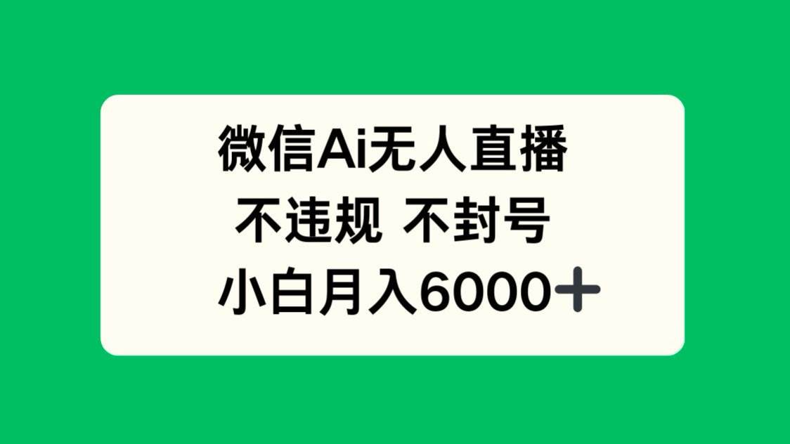 微信AI无人直播，不违规 不封号 ，小白月入6000+-资源基地