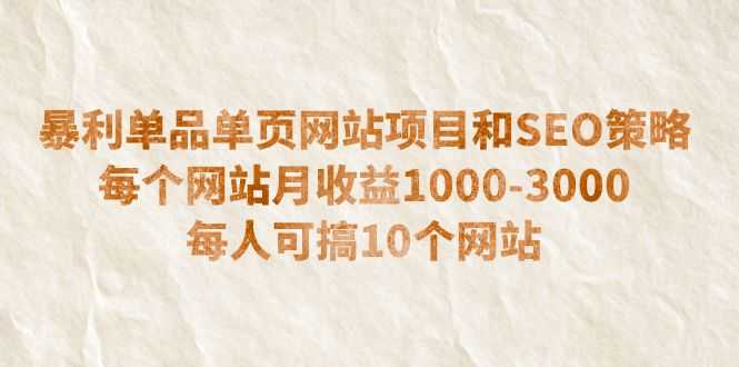 暴利单品单页网站项目和SEO策略  每个网站月收益1000-3000  每人可搞10个-资源基地