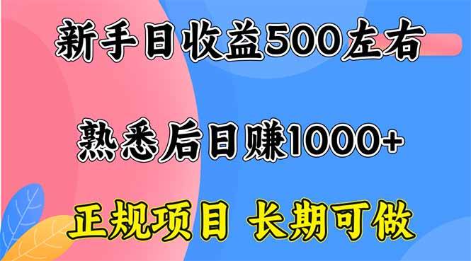 新手日收益500+ 正规项目 长期可做-资源基地