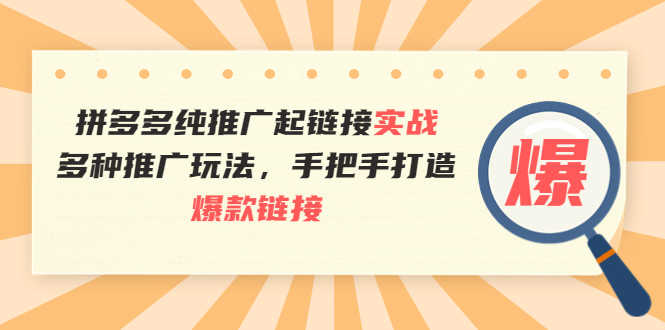 拼多多纯推广起链接实战：多种推广玩法，手把手打造爆款链接-资源基地