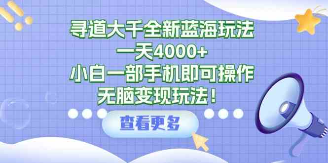 寻道大千全新蓝海玩法，一天4000+，小白一部手机即可操作，无脑变现玩法！-资源基地