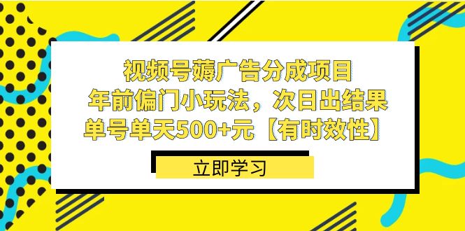 视频号薅广告分成项目,年前偏门小玩法,次日出结果,单号单天500+元【…-资源基地