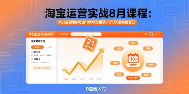淘宝运营实战8月课程：从开店到爆款打造10大核心模块，21天0到月销百万-资源基地