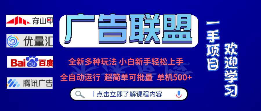 广告联盟 全新多种玩法 单机500+  全自动运行  可批量运行-资源基地