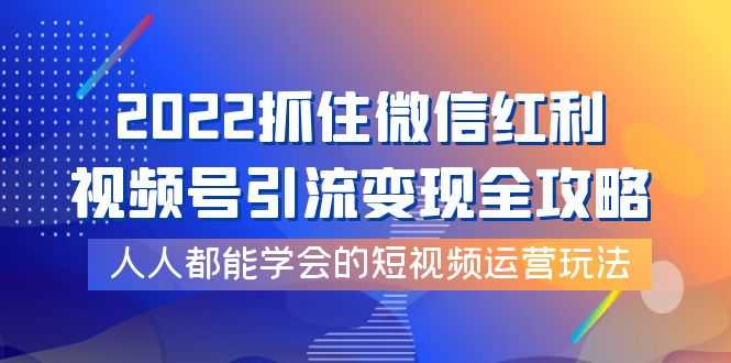 2022抓住微信红利,视频号引流变现全攻略,人人都能学会的短视频运营玩法-资源基地