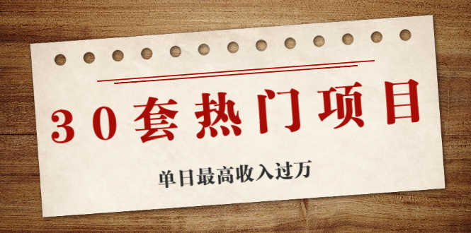 30套热门项目:网赚项目、朋友圈、涨粉套路、抖音、快手  单日最高收入过万-资源基地