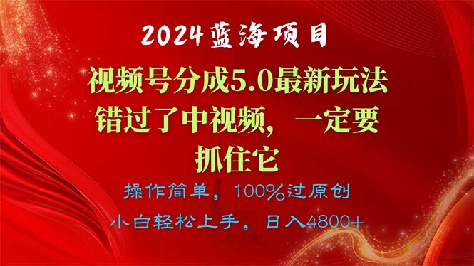 2024蓝海项目，视频号分成计划5.0最新玩法，错过了中视频，一定要抓住…-资源基地