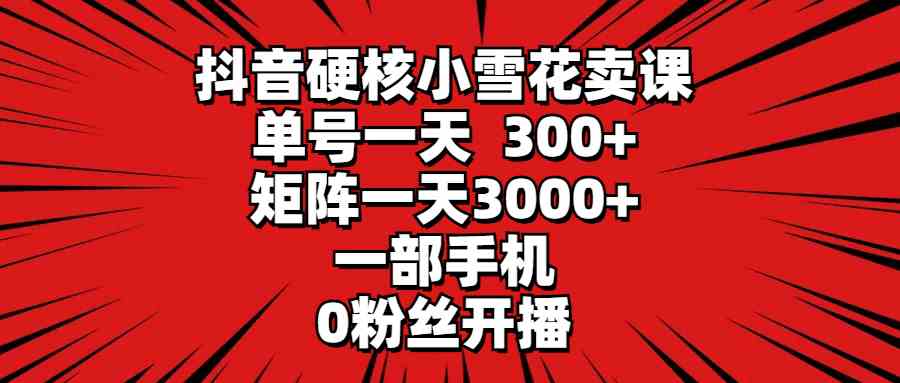 抖音硬核小雪花卖课,单号一天300+,矩阵一天3000+,一部手机0粉丝开播-资源基地