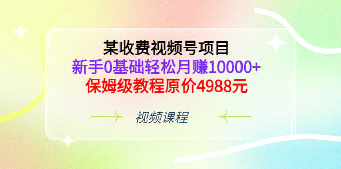 某收费视频号项目,新手0基础轻松月赚10000+,保姆级教程原价4988元-资源基地